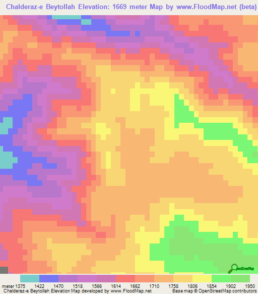 Chalderaz-e Beytollah,Iran Elevation Map