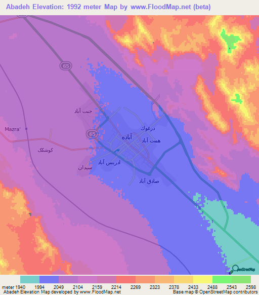 Abadeh,Iran Elevation Map