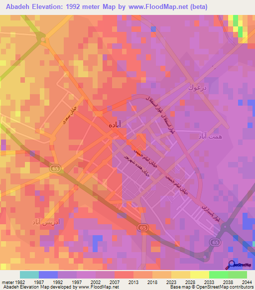 Abadeh,Iran Elevation Map