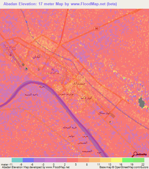 Abadan,Iran Elevation Map