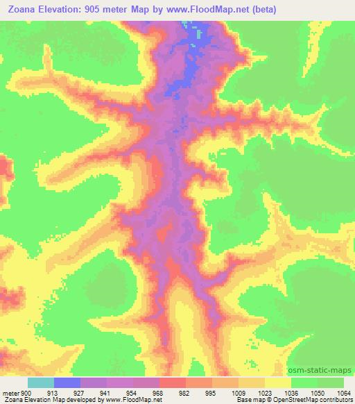 Zoana,Angola Elevation Map