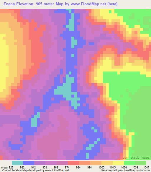 Zoana,Angola Elevation Map