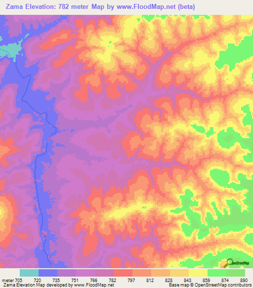 Zama,Angola Elevation Map