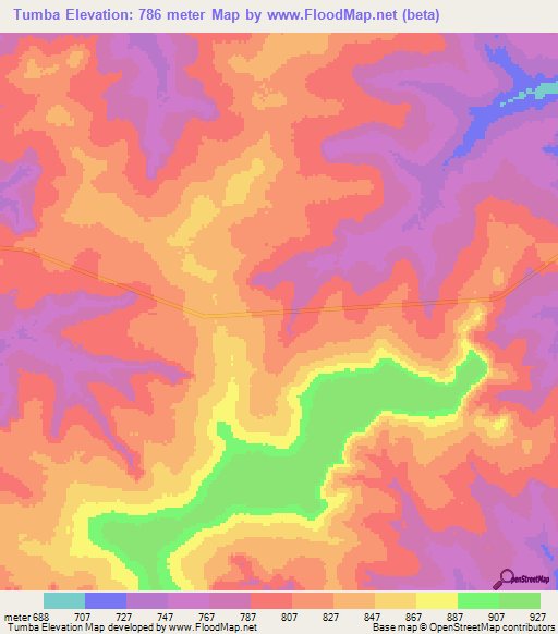 Tumba,Angola Elevation Map