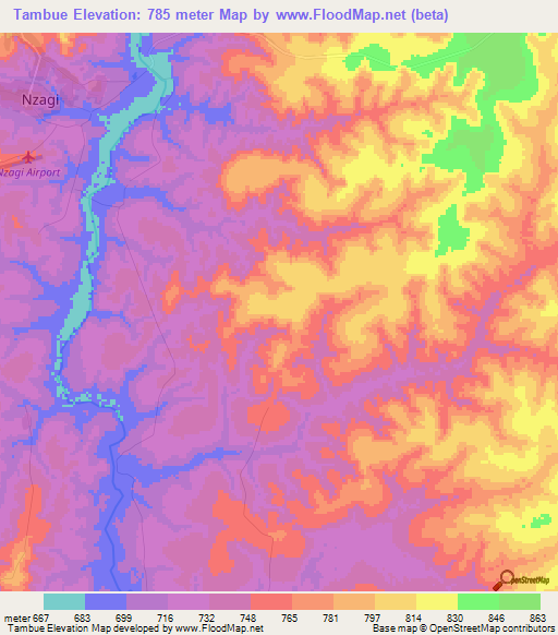 Tambue,Angola Elevation Map