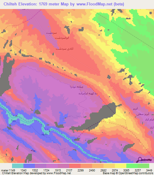 Chilteh,Iran Elevation Map