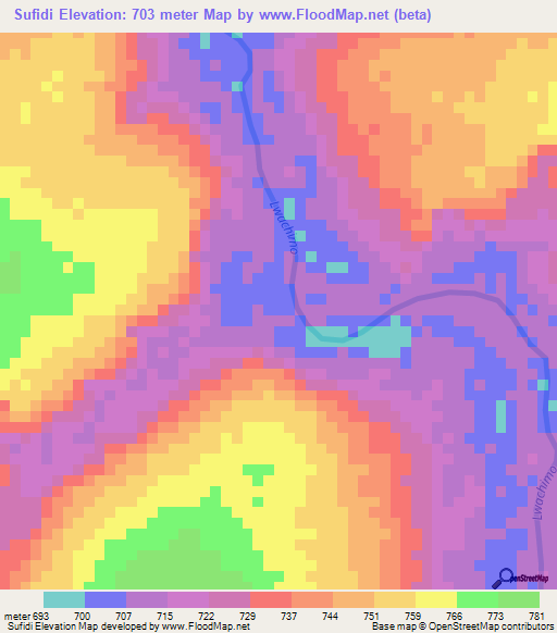 Sufidi,Angola Elevation Map