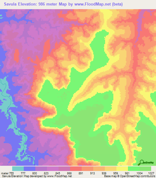 Savula,Angola Elevation Map