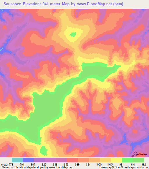 Saussoco,Angola Elevation Map