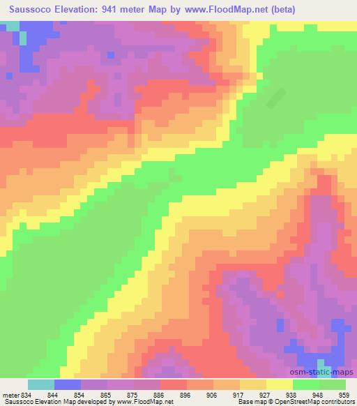 Saussoco,Angola Elevation Map