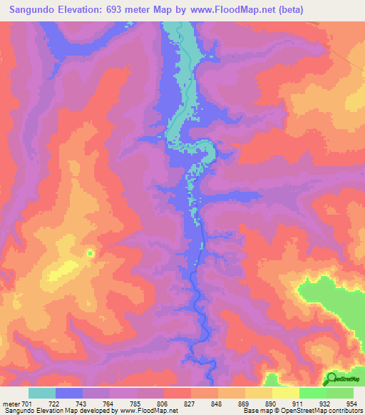 Sangundo,Angola Elevation Map