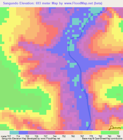 Sangundo,Angola Elevation Map