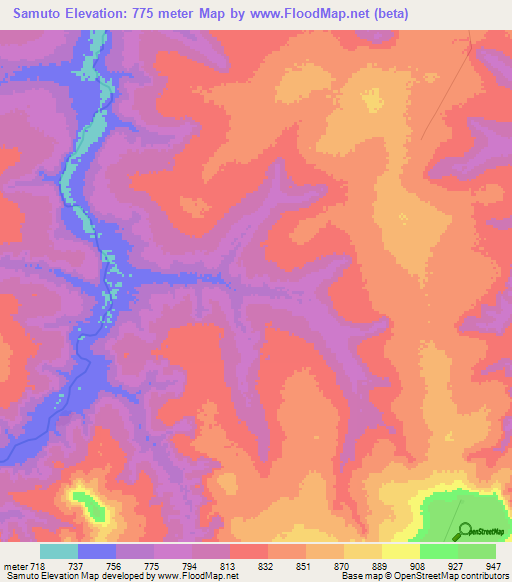 Samuto,Angola Elevation Map