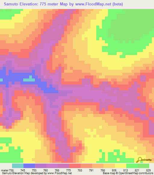 Samuto,Angola Elevation Map