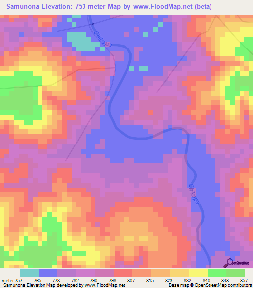 Samunona,Angola Elevation Map