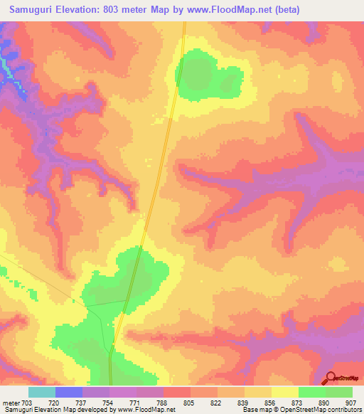 Samuguri,Angola Elevation Map
