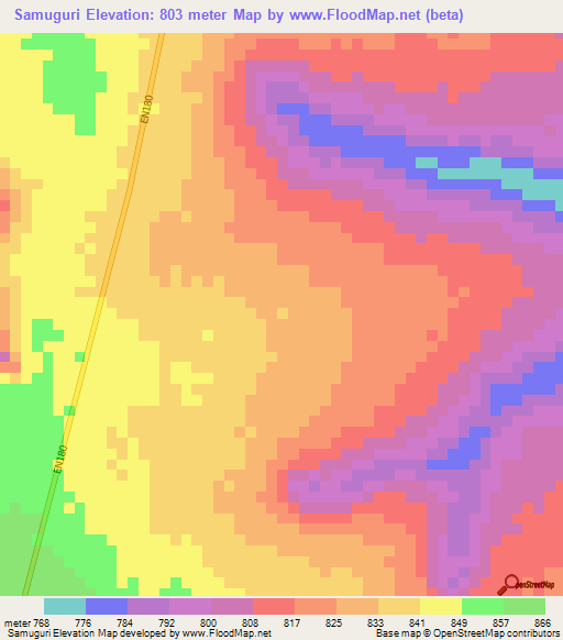 Samuguri,Angola Elevation Map