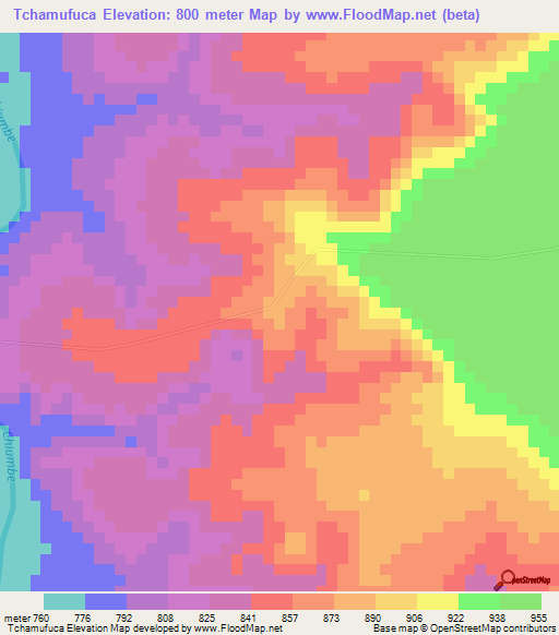 Tchamufuca,Angola Elevation Map