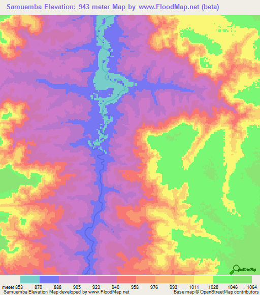 Samuemba,Angola Elevation Map