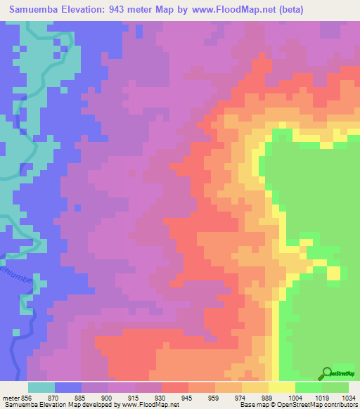 Samuemba,Angola Elevation Map
