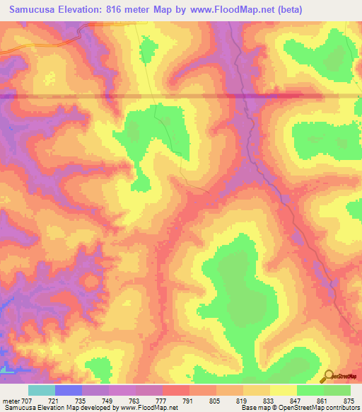 Samucusa,Angola Elevation Map