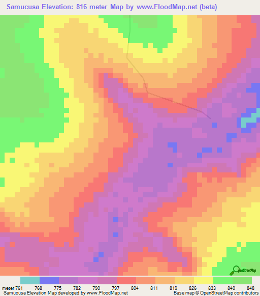 Samucusa,Angola Elevation Map