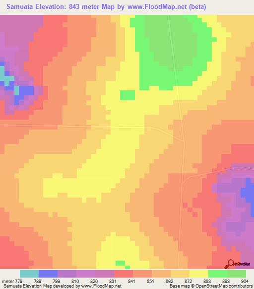 Samuata,Angola Elevation Map