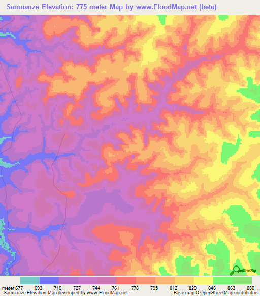 Samuanze,Angola Elevation Map