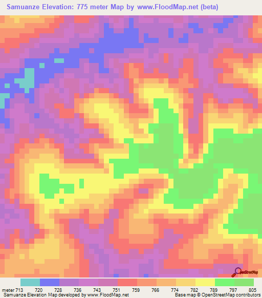 Samuanze,Angola Elevation Map