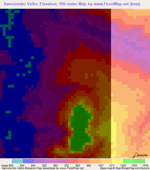 Samoiombo Velho,Angola Elevation Map