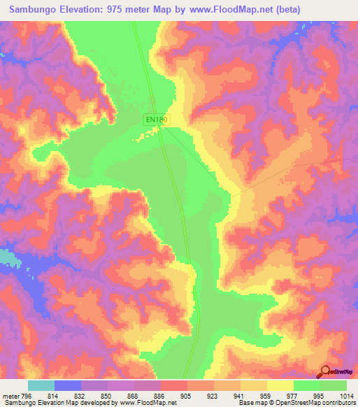 Sambungo,Angola Elevation Map