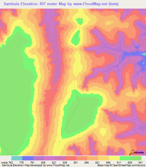 Sambuia,Angola Elevation Map