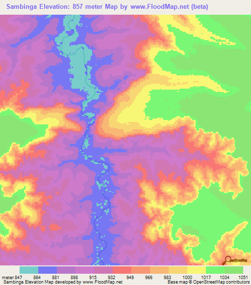 Sambinga,Angola Elevation Map