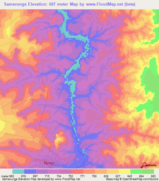 Samavunga,Angola Elevation Map