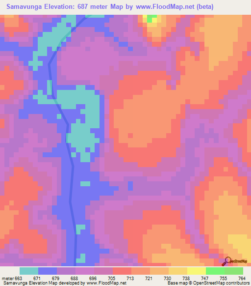 Samavunga,Angola Elevation Map