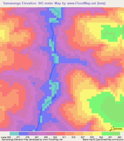 Samanenga,Angola Elevation Map