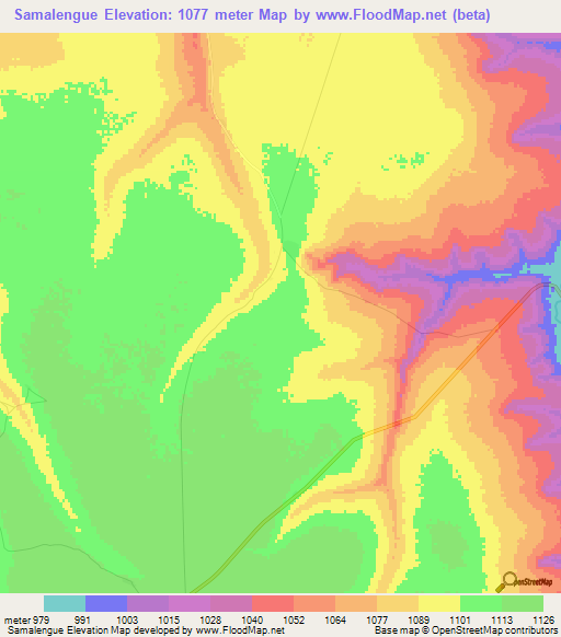 Samalengue,Angola Elevation Map