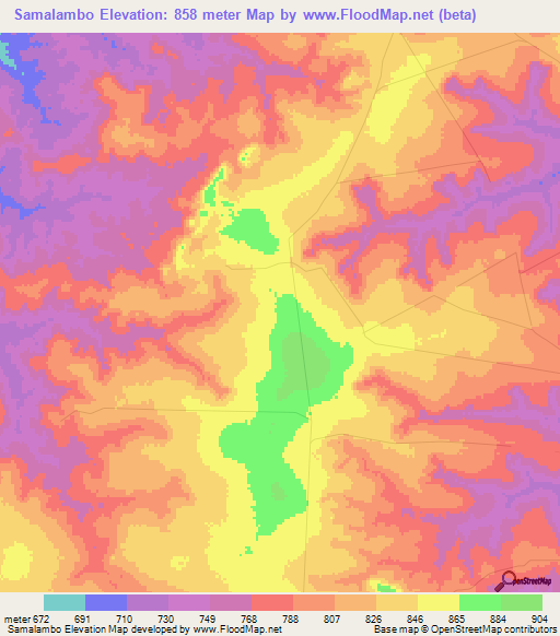 Samalambo,Angola Elevation Map