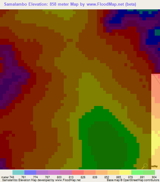 Samalambo,Angola Elevation Map