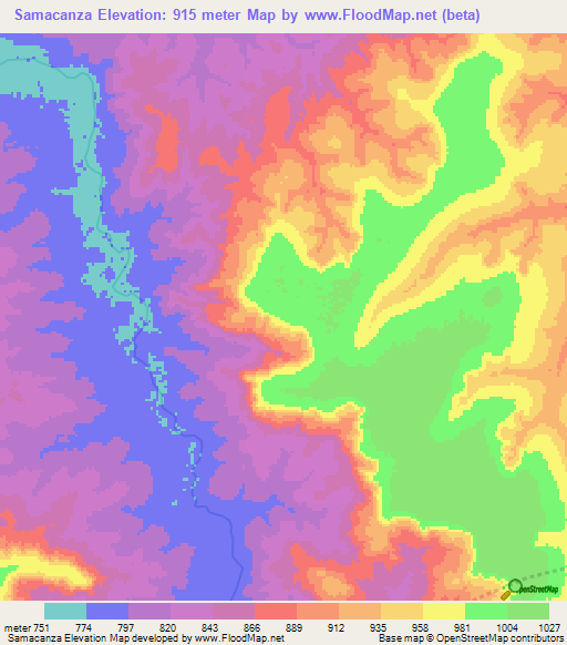 Samacanza,Angola Elevation Map