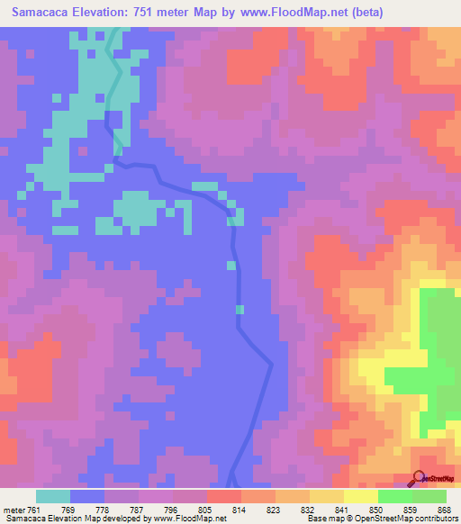 Samacaca,Angola Elevation Map