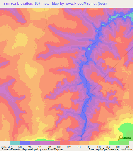 Samaca,Angola Elevation Map