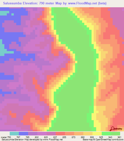 Salussumba,Angola Elevation Map