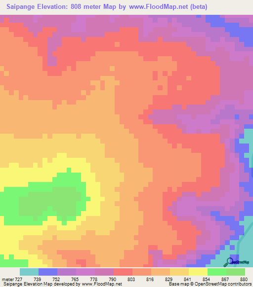 Saipange,Angola Elevation Map