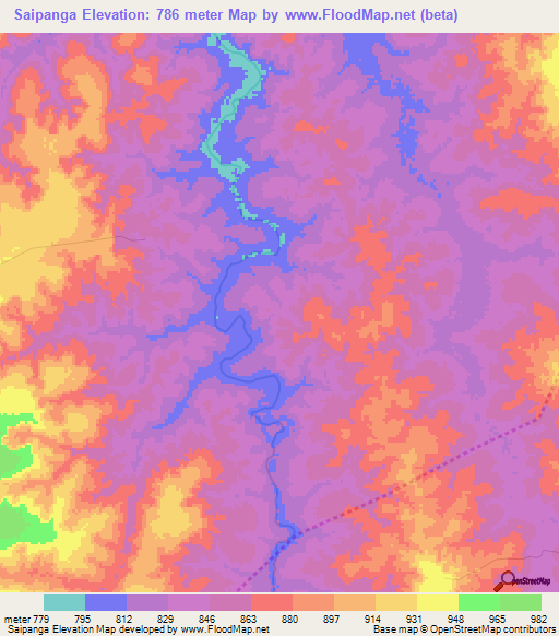 Saipanga,Angola Elevation Map