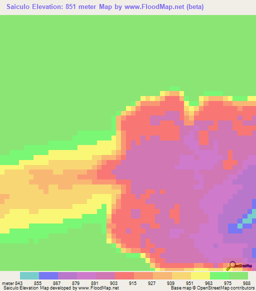 Saiculo,Angola Elevation Map