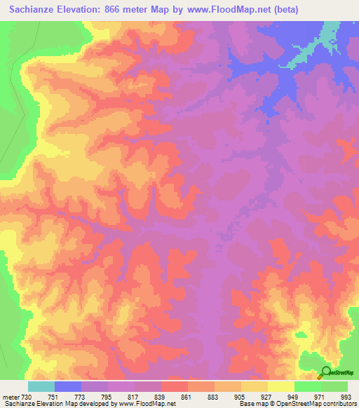 Sachianze,Angola Elevation Map