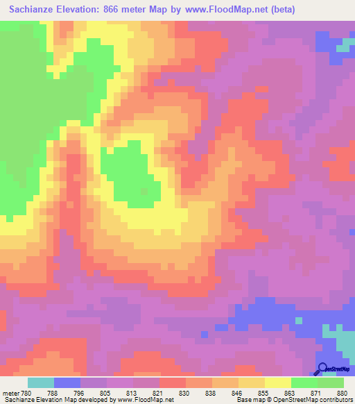 Sachianze,Angola Elevation Map