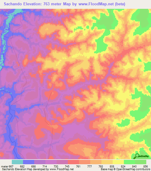 Sachando,Angola Elevation Map