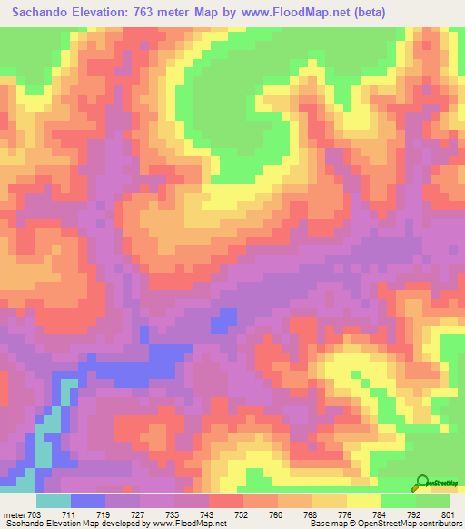 Sachando,Angola Elevation Map